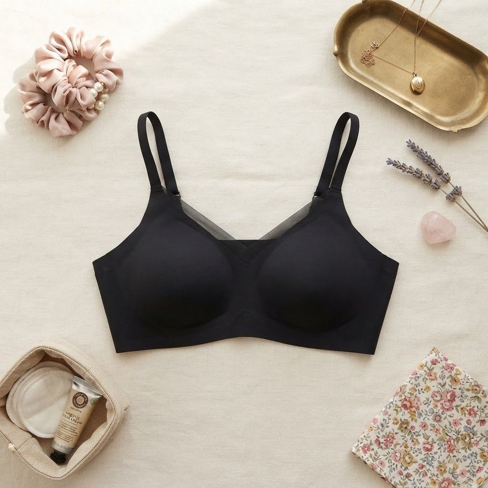 Honeylove Silhouette Bra Black Wireless Mesh Trim LWBRO302 Size XL